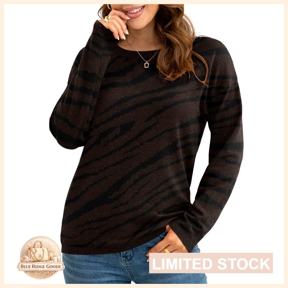 Long Sleeve Pullover Sweater with Print, Crew Neck, Relaxed Fit